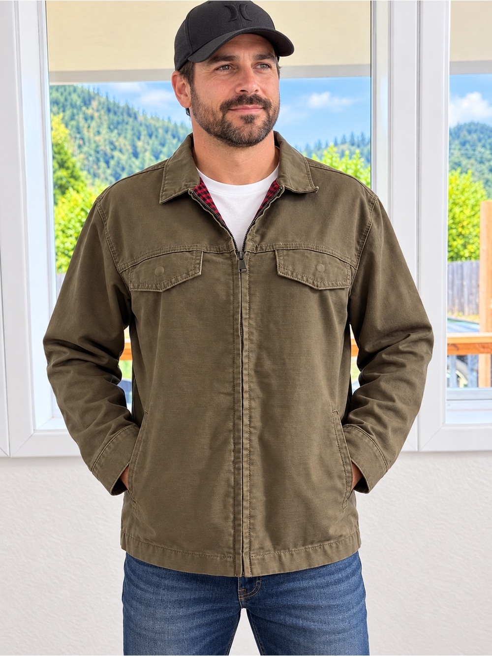 Levi’s Men’s Canvas Jacket Size S Brown Tan Plaid Lined Cotton Zip Trucker